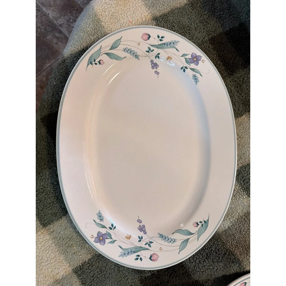 Pfaltzgraff Tea Rose Oval Serving Platter Stoneware Floral Vintage‎ USA Made
